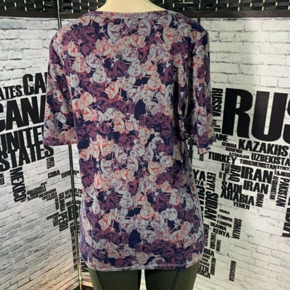 LulaRoe XL Purple Critter Print Crew Neck Short Sleeve Top - Picture 4 of 6